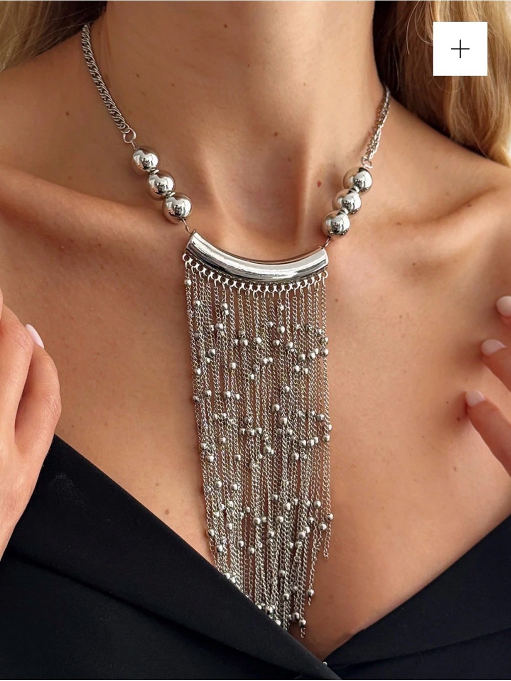 Vintage Silvery Long Bead Chain Tassel Trendy Party Collar Jewelry Necklace - Picture 4 of 5